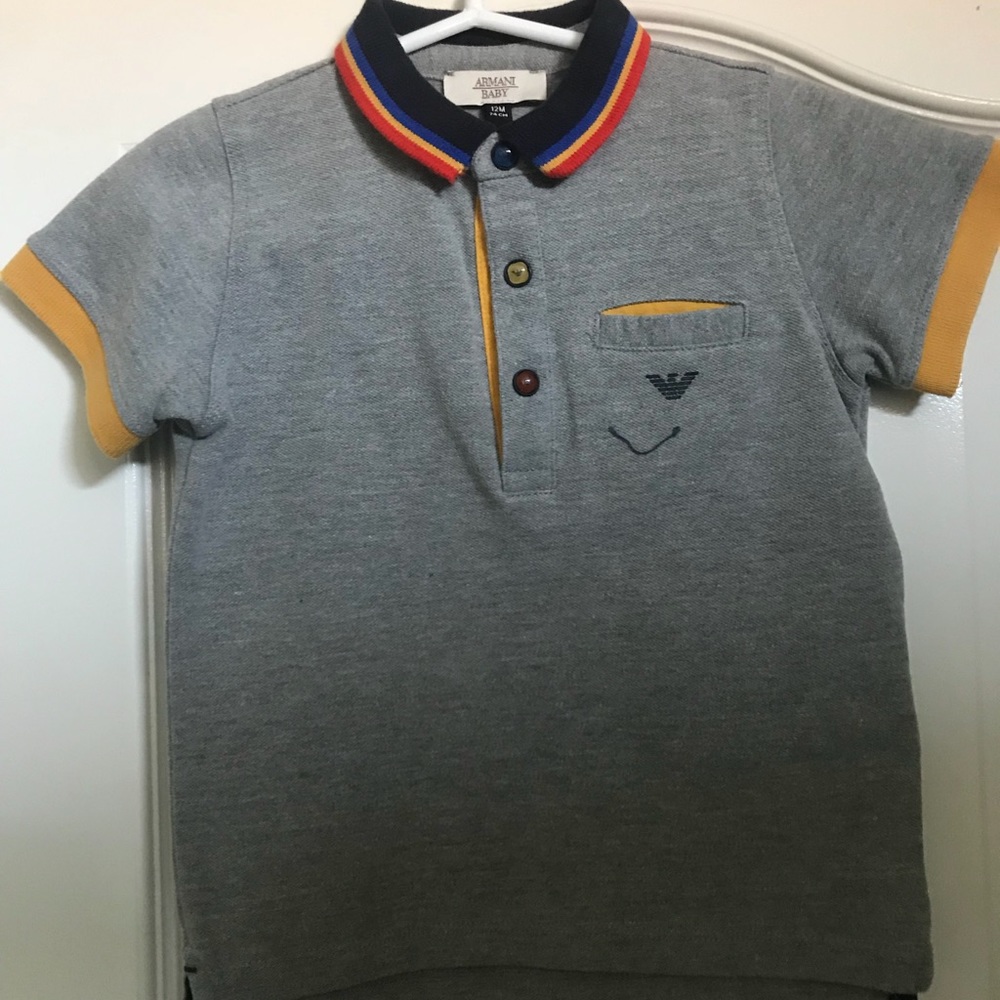 ARMANI GREY COTTON POLO TOP